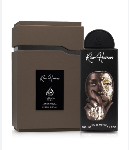 Lattafa Raw Human Unisex Eau de Parfum box and bottle 3.4oz 100ml on white background