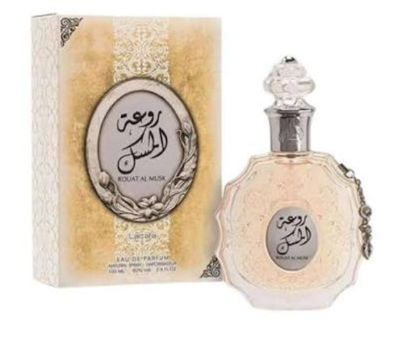 Lattafa Rouat Al Oud Unisex Eau de Parfum box and bottle 3.4oz 100ml on white background