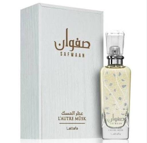 Lattafa Safwaan L'Autre Musk Unisex Eau de Parfum box and bottle 3.4oz 100ml on white background