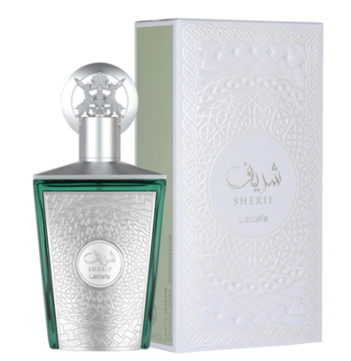 Lattafa Sherif Men Eau de Parfum box and bottle 3.4oz 100ml on white background