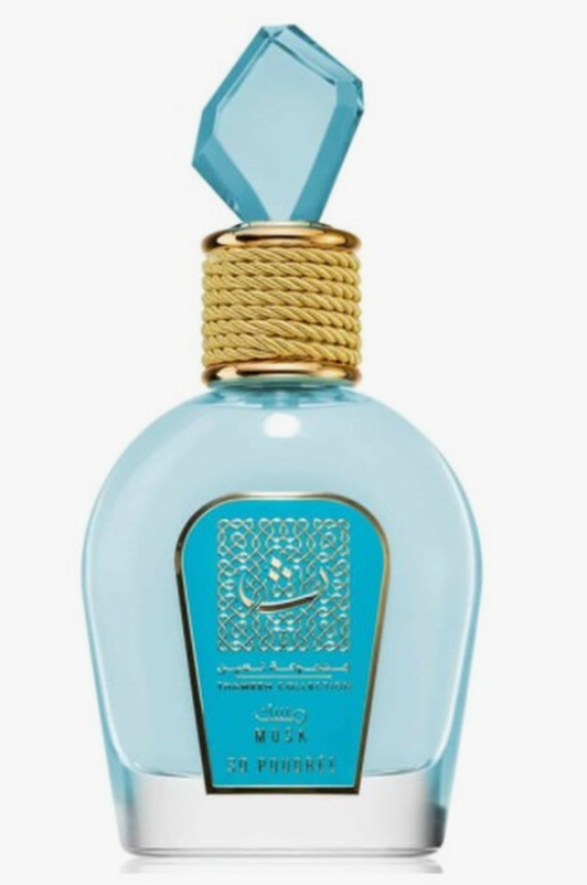 Lattafa So Poudree Thameen Musk Collection Unisex Eau de Parfum spray bottle 3.4oz 100ml on white background