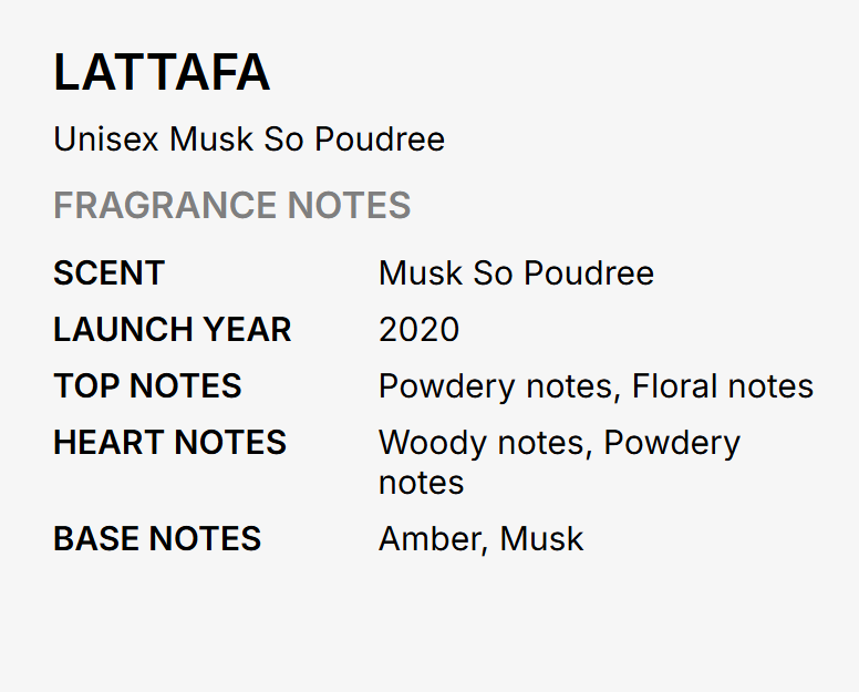 Lattafa So Poudree Thameen Musk Collection Unisex EDP 100ml soft powdery oriental musk floral fragrance with fresh white florals white musk delicate iris precious powdery warmth soft vanilla and sandalwood