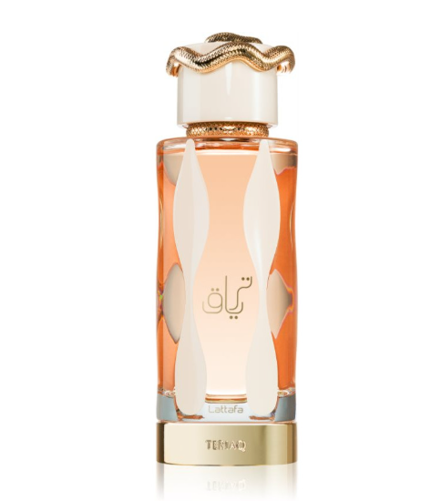 Lattafa Teriaq Women Eau de Parfum spray bottle 3.4oz 100ml on white background