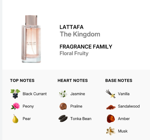 Lattafa The Kingdom Women EDP 100ml majestic queenly oriental floral oud fragrance with precious rose jasmine majestic amber queenly incense white musk sandalwood and precious oud