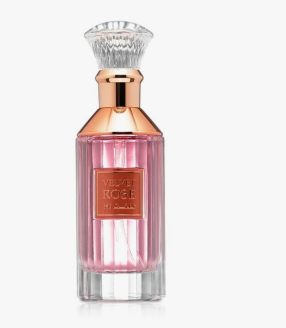 Lattafa Velvet Rose Unisex Eau de Parfum spray bottle 3.4oz 100ml on white background