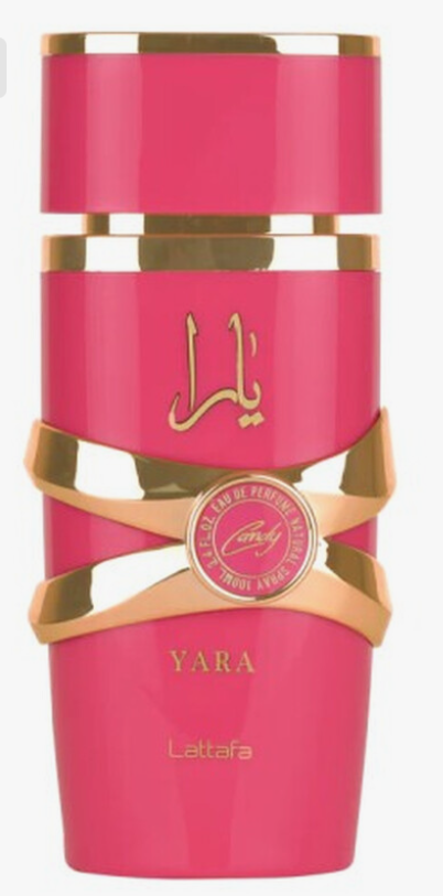 Lattafa Yara Candy Women Eau de Parfum spray bottle 3.4oz 100ml on white background