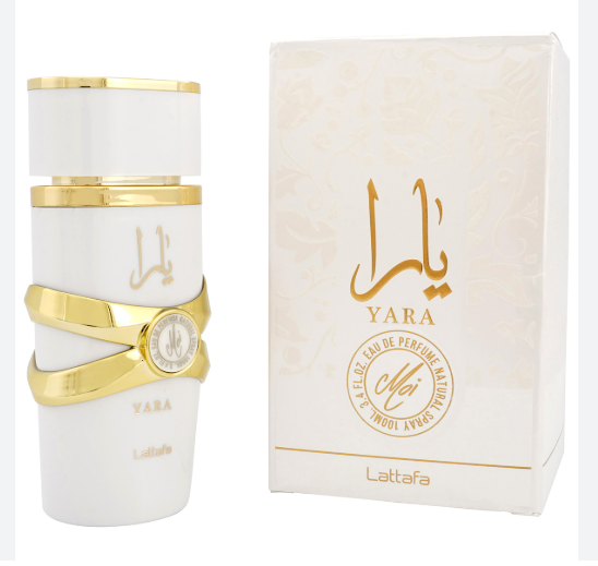 Lattafa Yara Moi Women Eau de Parfum box and bottle 3.4oz 100ml on white background