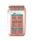 Le Chameau Bar Al Attar Rose Garden Eau de Parfum bottle, featuring a pink and rose gold design with intricate geometric patterns on the front and top.