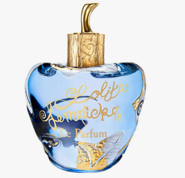 Vial Lolita Lempicka Perfume for Women 0.05 oz EDP blue heart-shaped glass bottle with gold cap and Lolita Lempicka Le Parfum gold script on white background floral anise cherry violet orris root licorice white musk tonka bean UPC 3760269840706