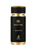 A black cylindrical perfume bottle with gold accents and lettering, labeled 'SCEPTRE BRONZITE' and 'ALHAMBRA', on a plain white background.