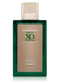 Oriental XO Xclusif Oud Eau de Parfum bottle in Emerald green with a textured beige front panel and a matching beige cap, shown on a white background.