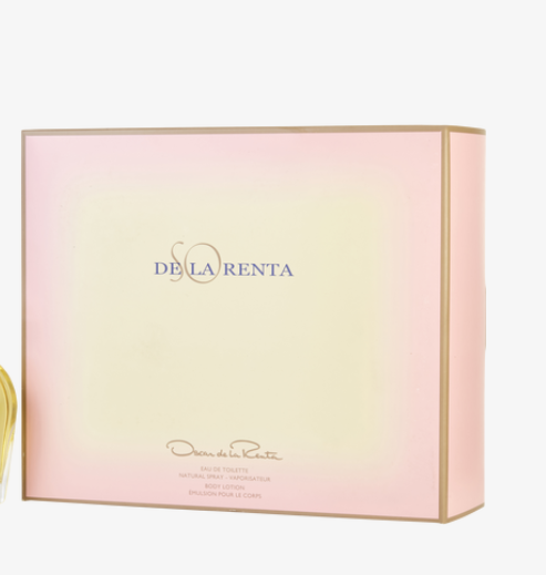 Oscar de la Renta So de la Renta Perfume for Women 2 PC Gift Set with packaging box on white background UPC 85715592569