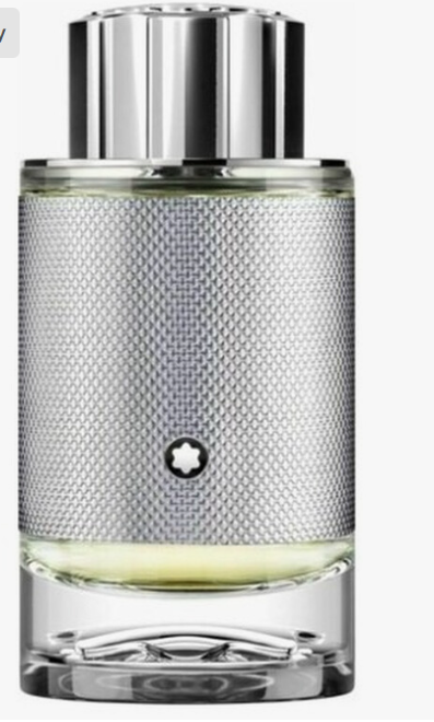 Montblanc Classic Eau de Toilette bottle with a textured silver metal collar, clear glass body, and a small silver star logo on a white background.