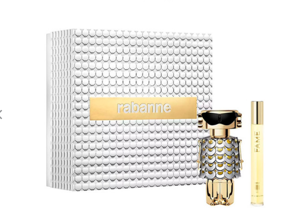 Paco Rabanne Fame Perfume for Women 2 PC Gift Set with packaging box on white background UPC 3349668628759