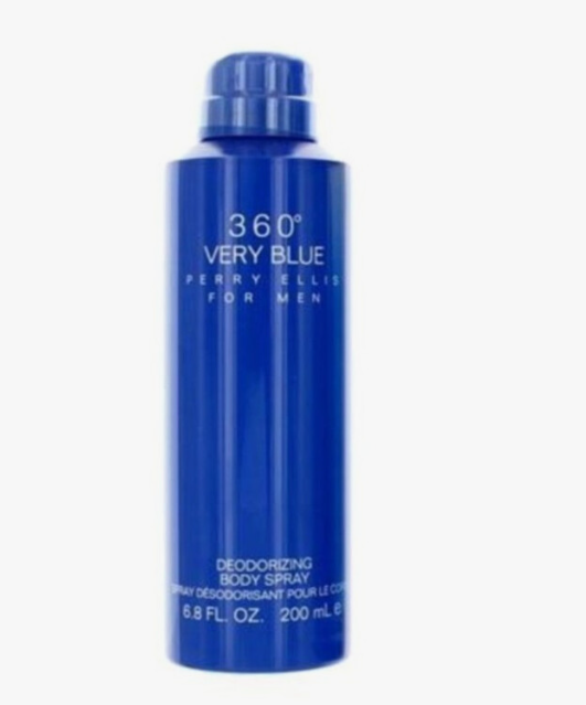 A blue aerosol can of Perry Ellis for Men 360 Very Blue Deodorizing Body Spray, shown against a plain white background.