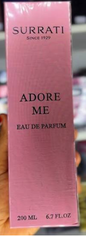 A pink rectangular box of Surrati Adore Me Eau de Parfum, 200 ML (6.7 FL.