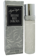 Brilliant White Diamonds Eau de Toilette by Edouard Roussy, showing the silver and white patterned perfume bottle next to its matching gray and white packaging box.