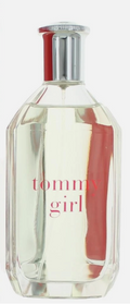 Tommy Hilfiger Women Perfume for Women 6.8 oz EDT single clear faceted glass bottle with red tommy girl script and red-capped silver ridged pump on white background floral fruity fresh feminine UPC 7640496672775